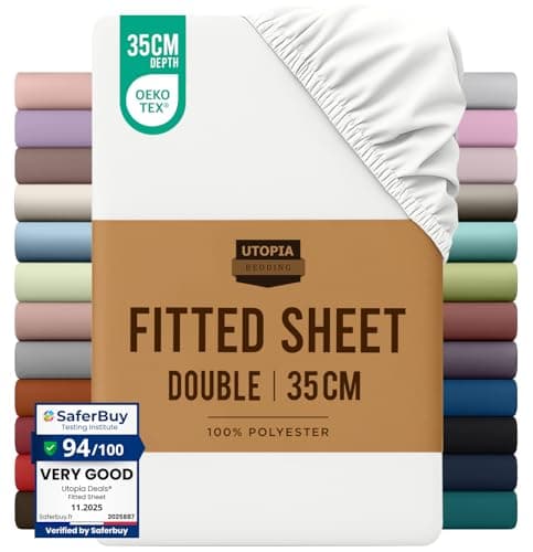 Utopia Bedding Fitted Sheet Double, White - Deep Pocket 14 inch (35 cm) - Easy Care - Soft Brushed Polyster - Microfibre Fabric - Shrinkage and Fade Resistant - Bottom Sheet