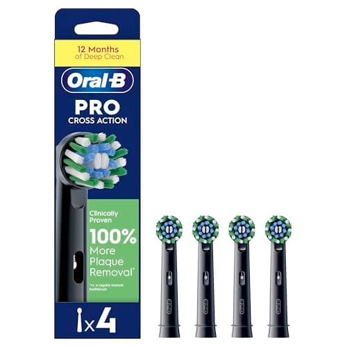 4x Oral-B Pro Cross Action Electric Toothbrush Head, Electric Toothbrush Heads, X-Shape and Angled Bristles for Deeper Plaque Removal, Pack of 4 Toothbrush Heads, Black, Replacement Heads