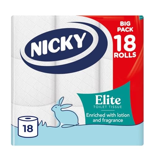 Nicky Elite Scented Toilet Tissue - 18 Rolls of White Toilet Paper, 3-ply, Talc Scent, Softness to The Skin, Enriched with Lotion, Extra Value Pack, 100% FSC Certified Paper