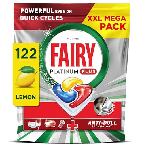 Fairy Platinum Plus Dishwasher Tablets Lemon, 122 Capsules, Impeccable Clean Even in Quick Cycles Without Pre-Wash, Anti-Dull Technology, Super Shine Function